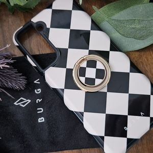 Burga Samsung S21 phone case plus ring black and cream check design